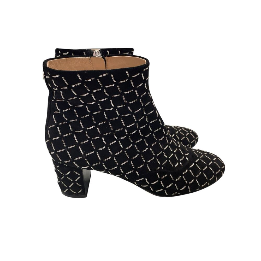 Chanel Black Suede Block Heel Chain Embellished CC Logo Short Boot Size 39 / 9
